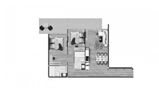 Apartment floor plan, 2 bedrooms in building Building A Coral Beach Oceanview Resort Patong in Phuket, Thailand, Coral Beach Oceanview Resort Patong No. 11010 (2D)