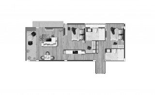 Apartment floor plan, 2 bedrooms in building Building B Coral Beach Oceanview Resort Patong in Phuket, Thailand, Coral Beach Oceanview Resort Patong No. 11009