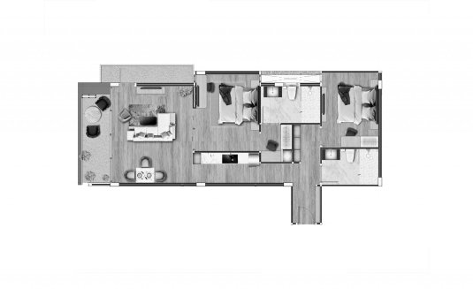 Apartment floor plan, 2 bedrooms in building Building B Coral Beach Oceanview Resort Patong in Phuket, Thailand, Coral Beach Oceanview Resort Patong No. 11009 (2D)