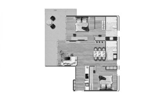 Apartment floor plan, 2 bedrooms in building Building A Coral Beach Oceanview Resort Patong in Phuket, Thailand, Coral Beach Oceanview Resort Patong No. 11008